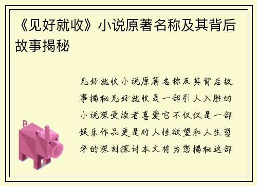 《见好就收》小说原著名称及其背后故事揭秘